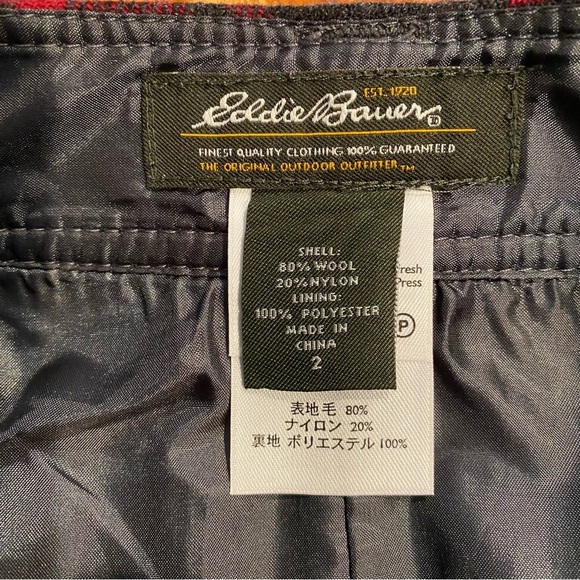 Eddie Bauer Red & Gray Plaid A-line Skirt Wool Blend Lined Pockets Size 2 - Picture 5 of 5